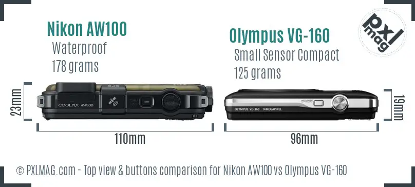 Nikon AW100 vs Olympus VG-160 top view buttons comparison
