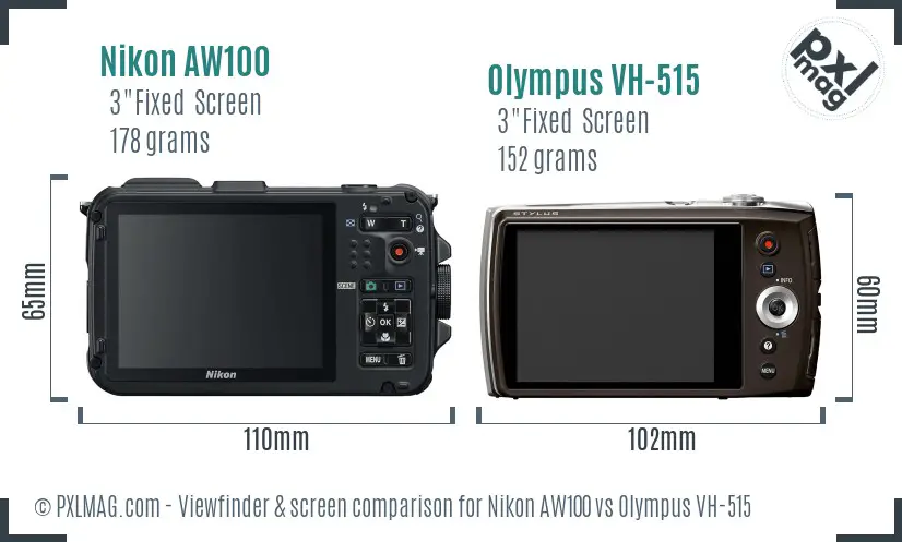Nikon AW100 vs Olympus VH-515 Screen and Viewfinder comparison