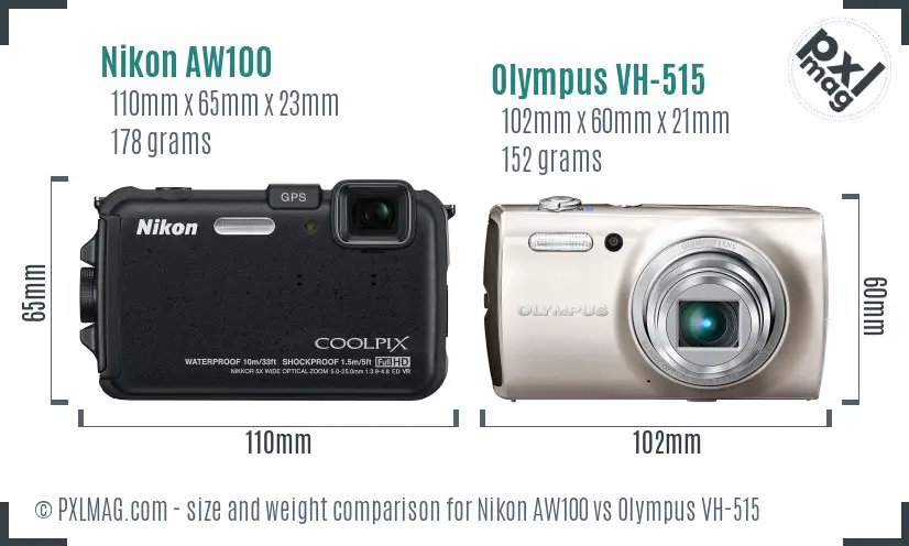 Nikon AW100 vs Olympus VH-515 size comparison