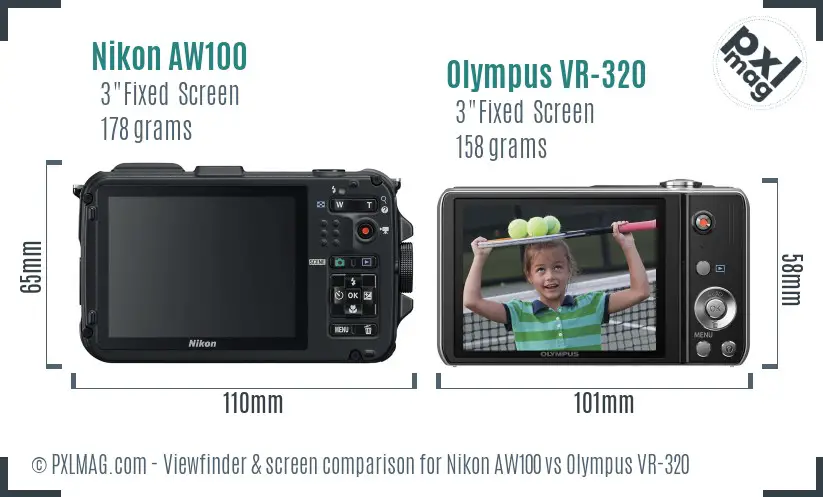 Nikon AW100 vs Olympus VR-320 Screen and Viewfinder comparison