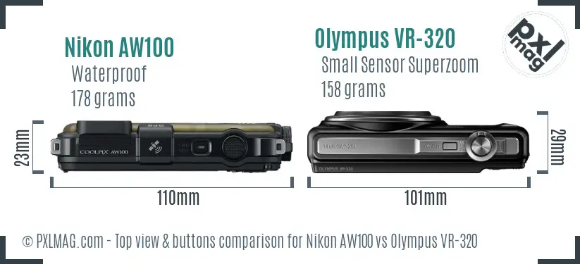 Nikon AW100 vs Olympus VR-320 top view buttons comparison