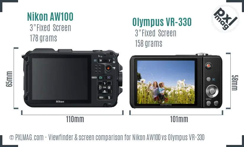 Nikon AW100 vs Olympus VR-330 Screen and Viewfinder comparison