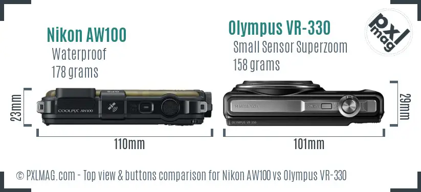Nikon AW100 vs Olympus VR-330 top view buttons comparison