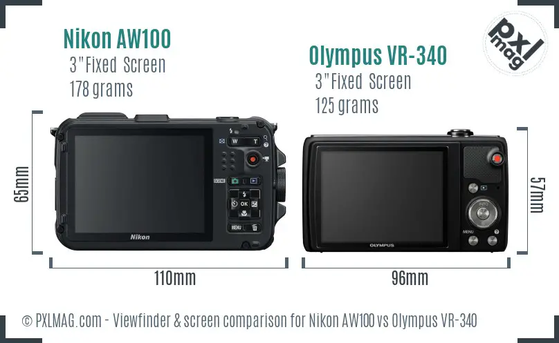 Nikon AW100 vs Olympus VR-340 Screen and Viewfinder comparison