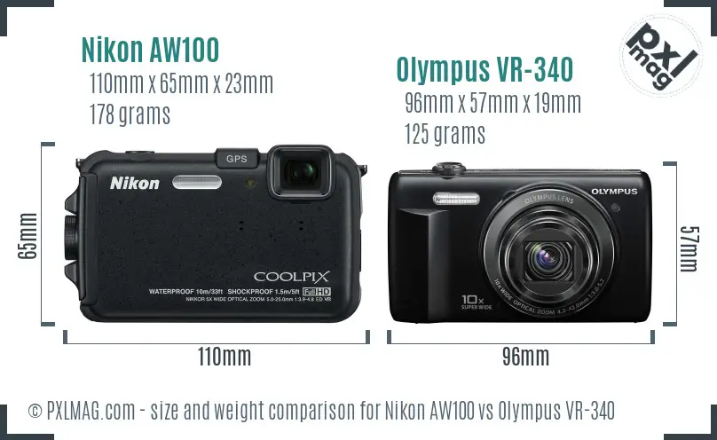 Nikon AW100 vs Olympus VR-340 size comparison