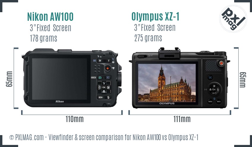 Nikon AW100 vs Olympus XZ-1 Screen and Viewfinder comparison