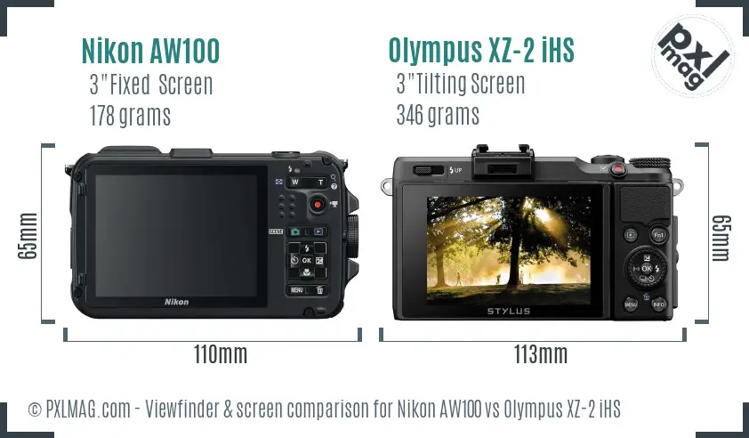 Nikon AW100 vs Olympus XZ-2 iHS Screen and Viewfinder comparison