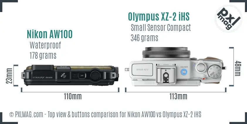 Nikon AW100 vs Olympus XZ-2 iHS top view buttons comparison