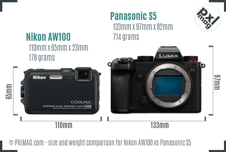 Nikon AW100 vs Panasonic S5 size comparison