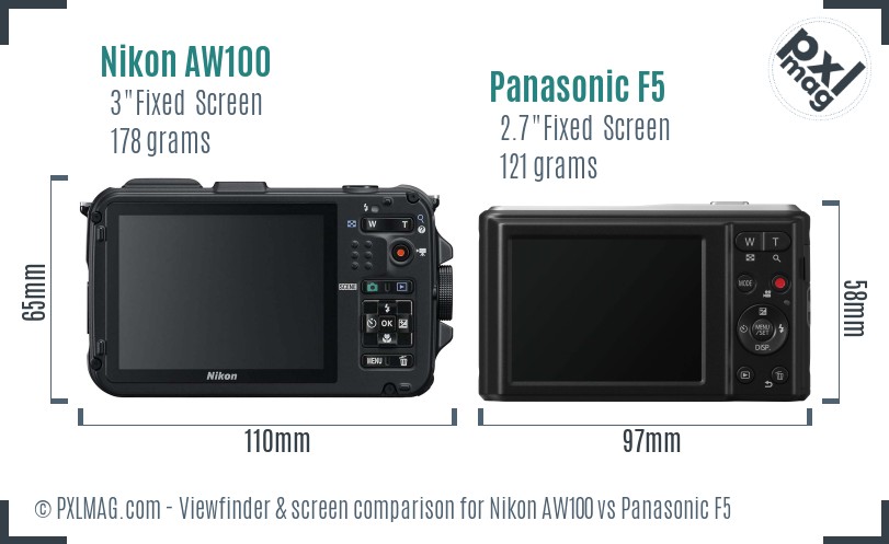 Nikon AW100 vs Panasonic F5 Screen and Viewfinder comparison