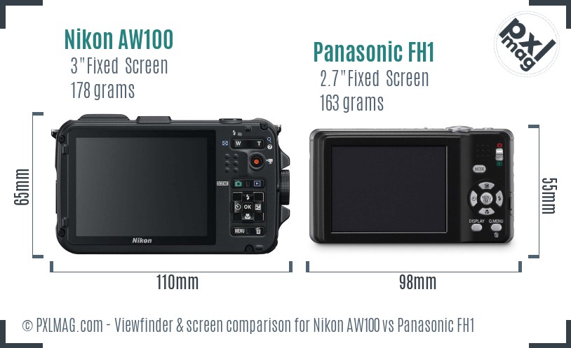 Nikon AW100 vs Panasonic FH1 Screen and Viewfinder comparison