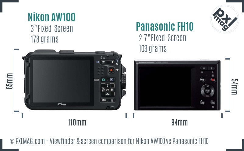 Nikon AW100 vs Panasonic FH10 Screen and Viewfinder comparison