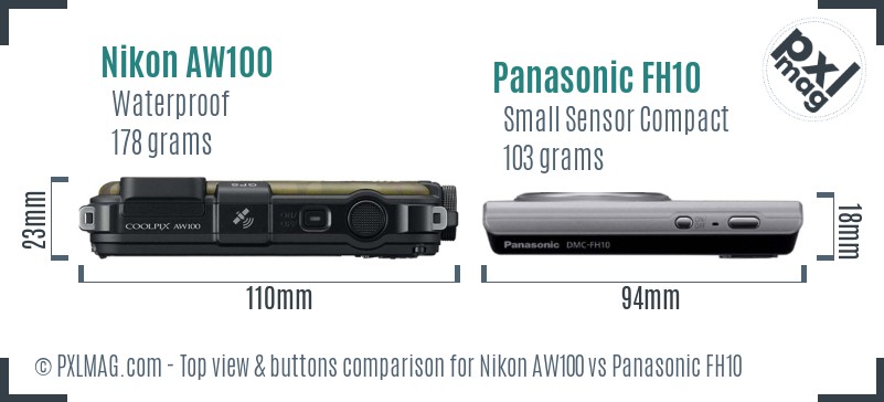 Nikon AW100 vs Panasonic FH10 top view buttons comparison