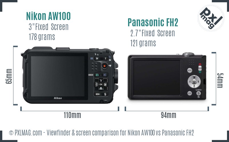 Nikon AW100 vs Panasonic FH2 Screen and Viewfinder comparison
