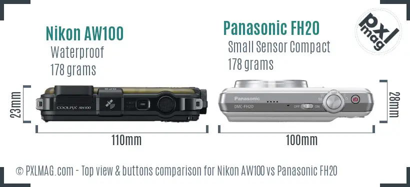 Nikon AW100 vs Panasonic FH20 top view buttons comparison