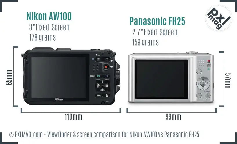 Nikon AW100 vs Panasonic FH25 Screen and Viewfinder comparison