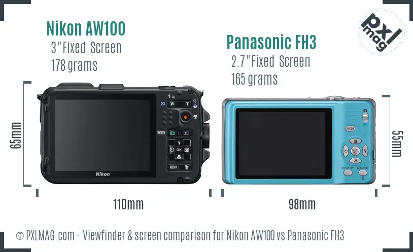 Nikon AW100 vs Panasonic FH3 Screen and Viewfinder comparison