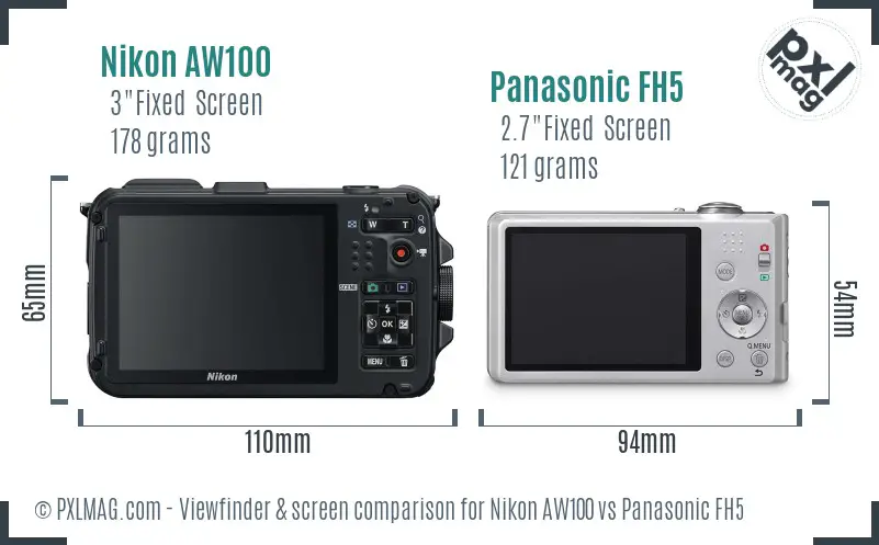 Nikon AW100 vs Panasonic FH5 Screen and Viewfinder comparison