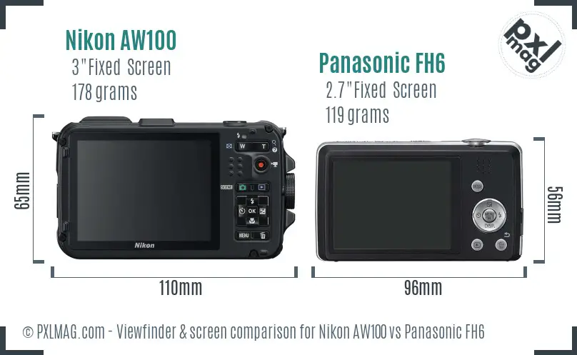 Nikon AW100 vs Panasonic FH6 Screen and Viewfinder comparison