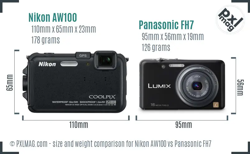 Nikon AW100 vs Panasonic FH7 size comparison