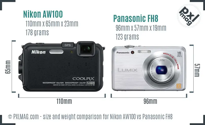 Nikon AW100 vs Panasonic FH8 size comparison Nikon AW100 vs Panasonic FH8 size comparison