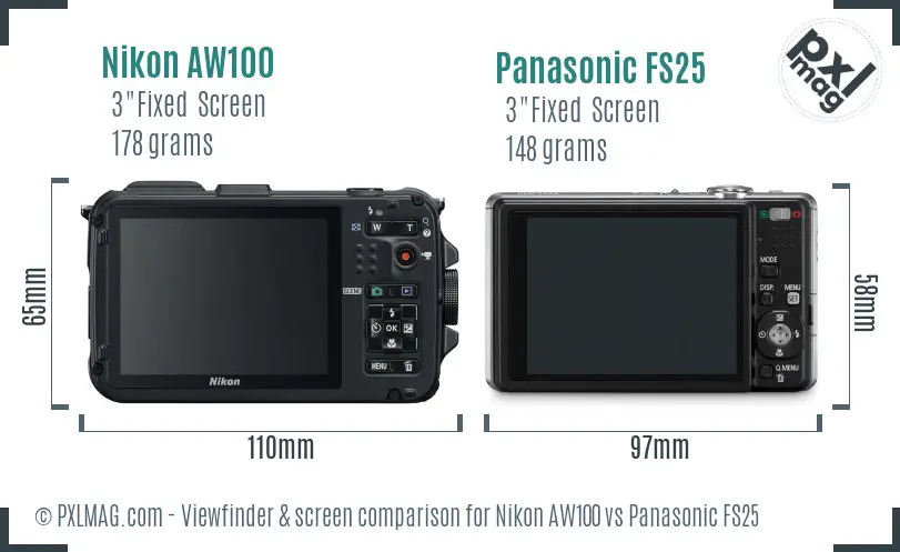 Nikon AW100 vs Panasonic FS25 Screen and Viewfinder comparison Nikon AW100 vs Panasonic FS25 Screen and Viewfinder comparison