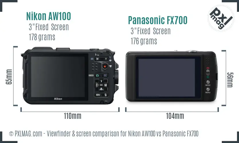 Nikon AW100 vs Panasonic FX700 Screen and Viewfinder comparison