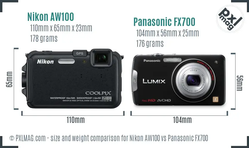 Nikon AW100 vs Panasonic FX700 size comparison
