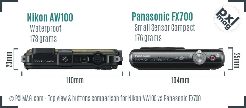 Nikon AW100 vs Panasonic FX700 top view buttons comparison