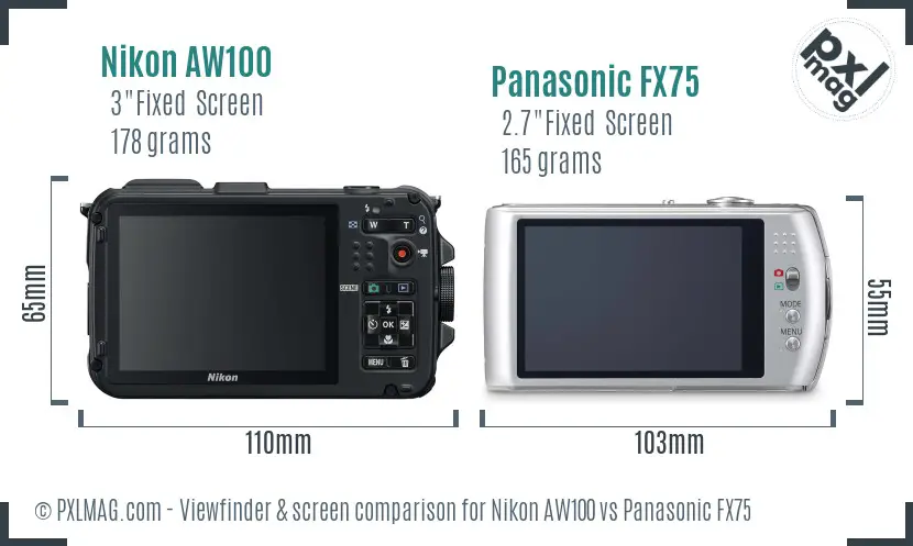Nikon AW100 vs Panasonic FX75 Screen and Viewfinder comparison