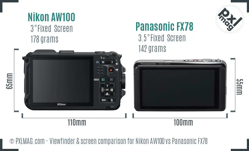 Nikon AW100 vs Panasonic FX78 Screen and Viewfinder comparison