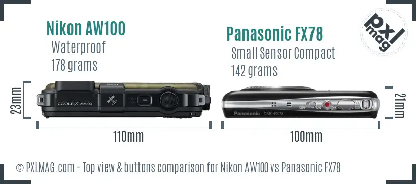 Nikon AW100 vs Panasonic FX78 top view buttons comparison