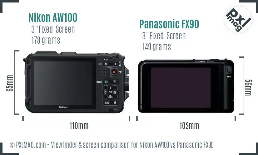 Nikon AW100 vs Panasonic FX90 Screen and Viewfinder comparison