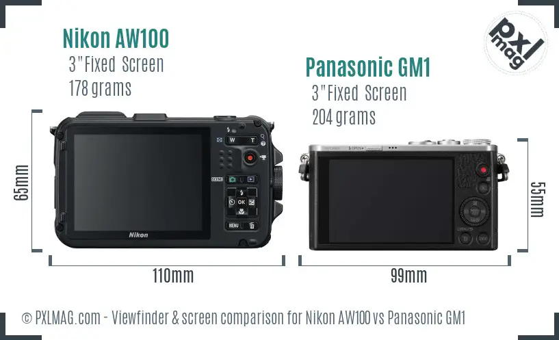 Nikon AW100 vs Panasonic GM1 Screen and Viewfinder comparison