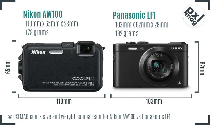 Nikon AW100 vs Panasonic LF1 size comparison Nikon AW100 vs Panasonic LF1 size comparison