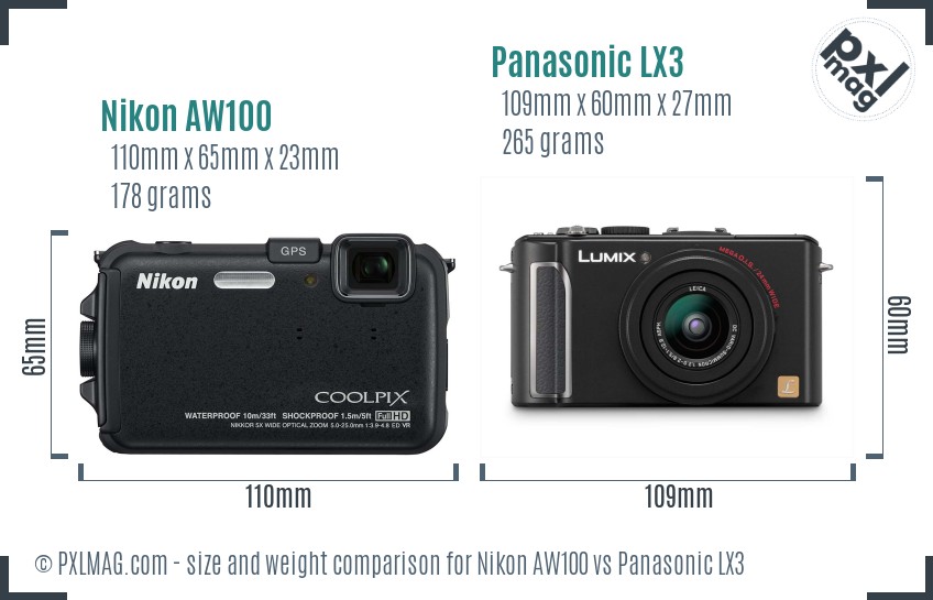 Nikon AW100 vs Panasonic LX3 size comparison Nikon AW100 vs Panasonic LX3 size comparison