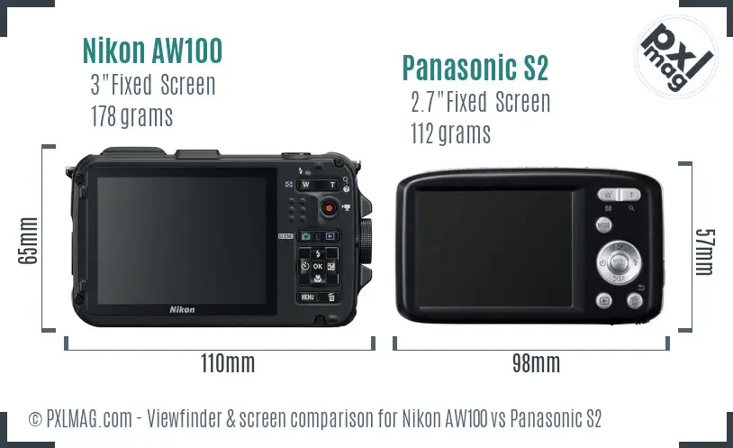 Nikon AW100 vs Panasonic S2 Screen and Viewfinder comparison