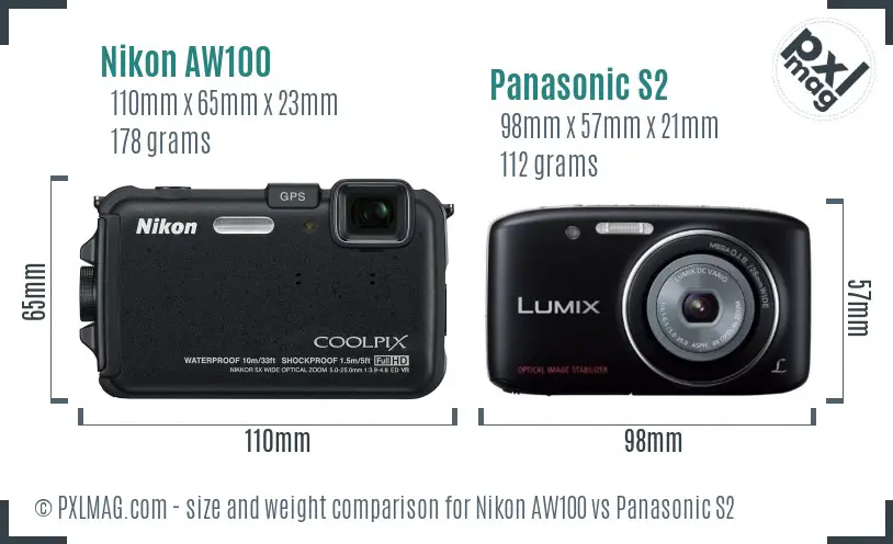 Nikon AW100 vs Panasonic S2 size comparison