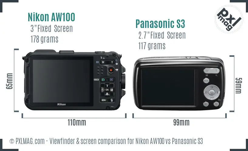 Nikon AW100 vs Panasonic S3 Screen and Viewfinder comparison