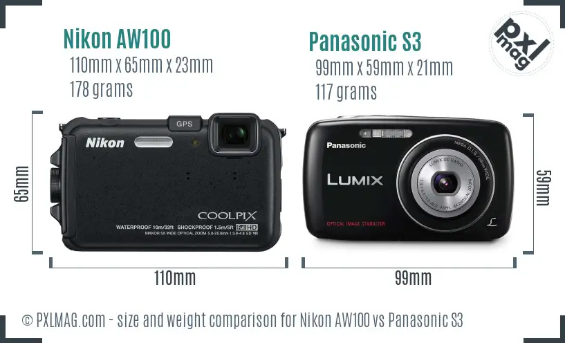 Nikon AW100 vs Panasonic S3 size comparison