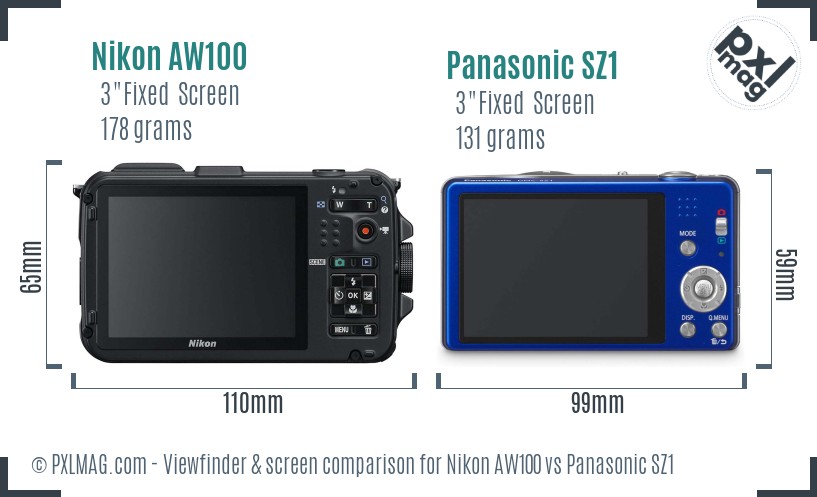 Nikon AW100 vs Panasonic SZ1 Screen and Viewfinder comparison