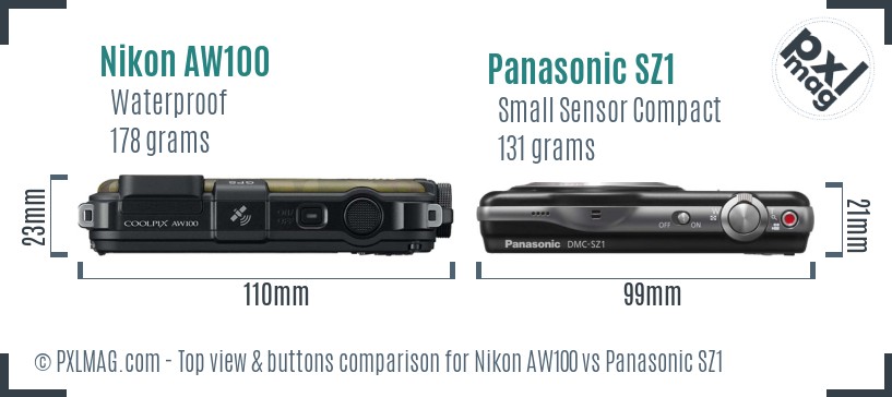 Nikon AW100 vs Panasonic SZ1 top view buttons comparison
