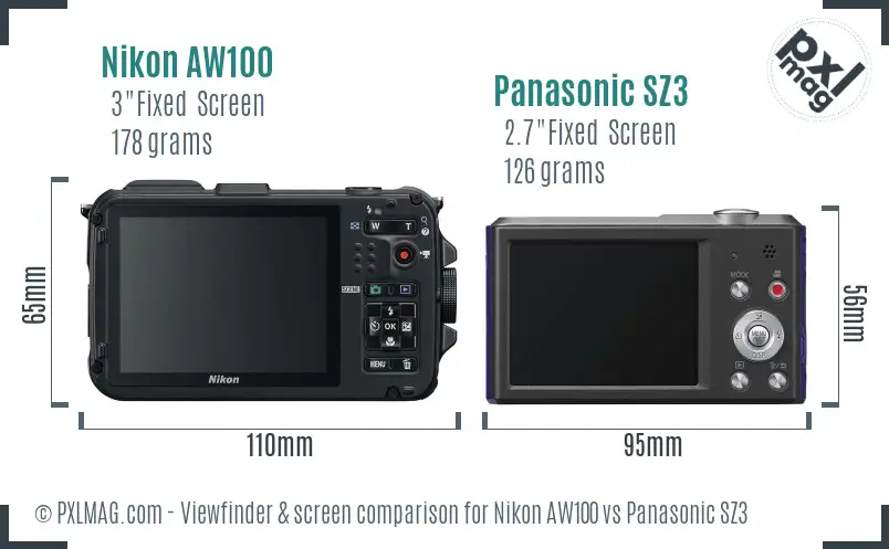Nikon AW100 vs Panasonic SZ3 Screen and Viewfinder comparison