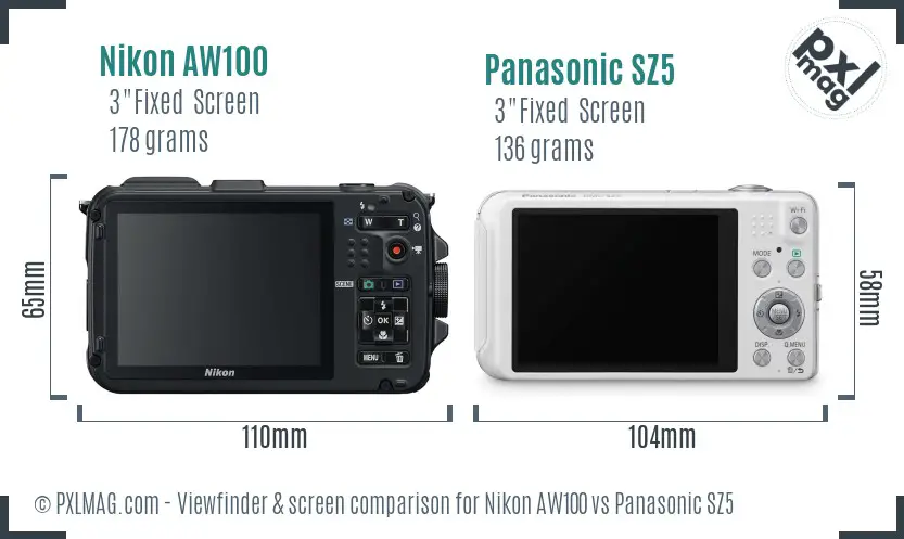 Nikon AW100 vs Panasonic SZ5 Screen and Viewfinder comparison