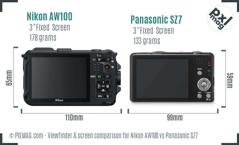 Nikon AW100 vs Panasonic SZ7 Screen and Viewfinder comparison Nikon AW100 vs Panasonic SZ7 Screen and Viewfinder comparison