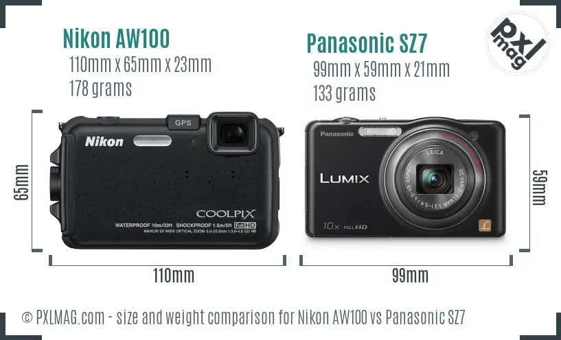 Nikon AW100 vs Panasonic SZ7 size comparison Nikon AW100 vs Panasonic SZ7 size comparison