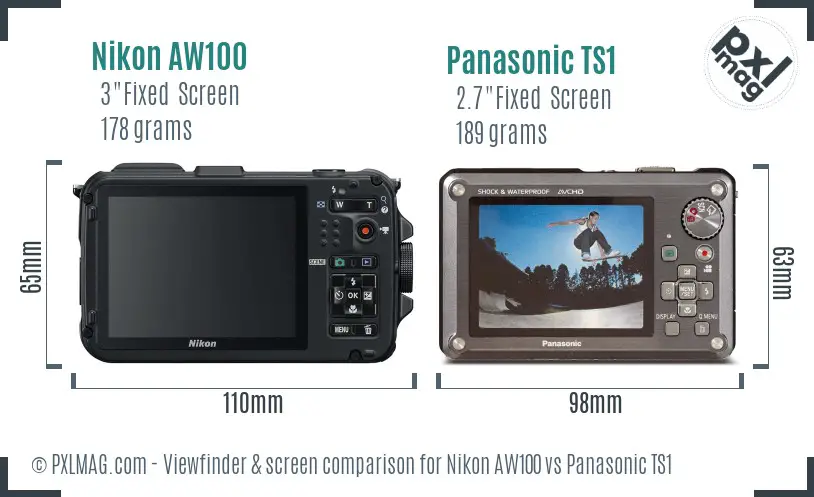 Nikon AW100 vs Panasonic TS1 Screen and Viewfinder comparison