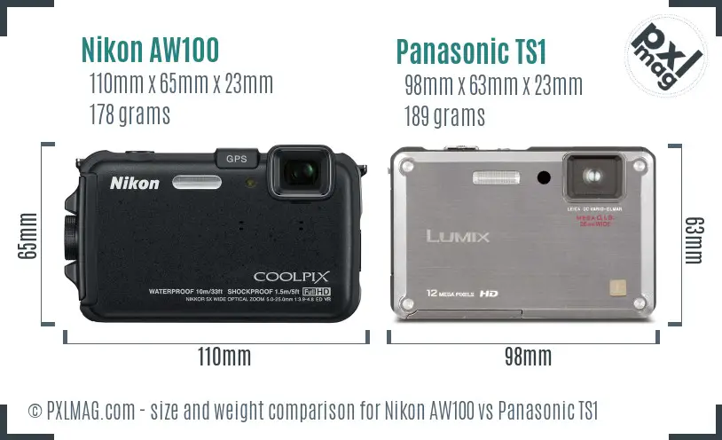 Nikon AW100 vs Panasonic TS1 size comparison