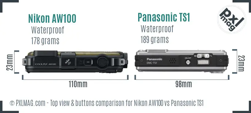 Nikon AW100 vs Panasonic TS1 top view buttons comparison