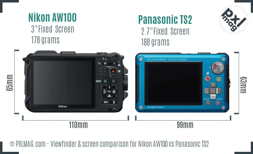 Nikon AW100 vs Panasonic TS2 Screen and Viewfinder comparison